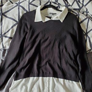 Adrianna Papell Metallic Stripe Twofer Sweater XL